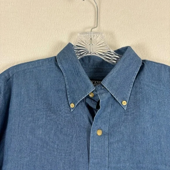 Lands’ End Button Down Denim Shirt Soft, Oxford Collar, Mid Blue - Picture 1 of 11